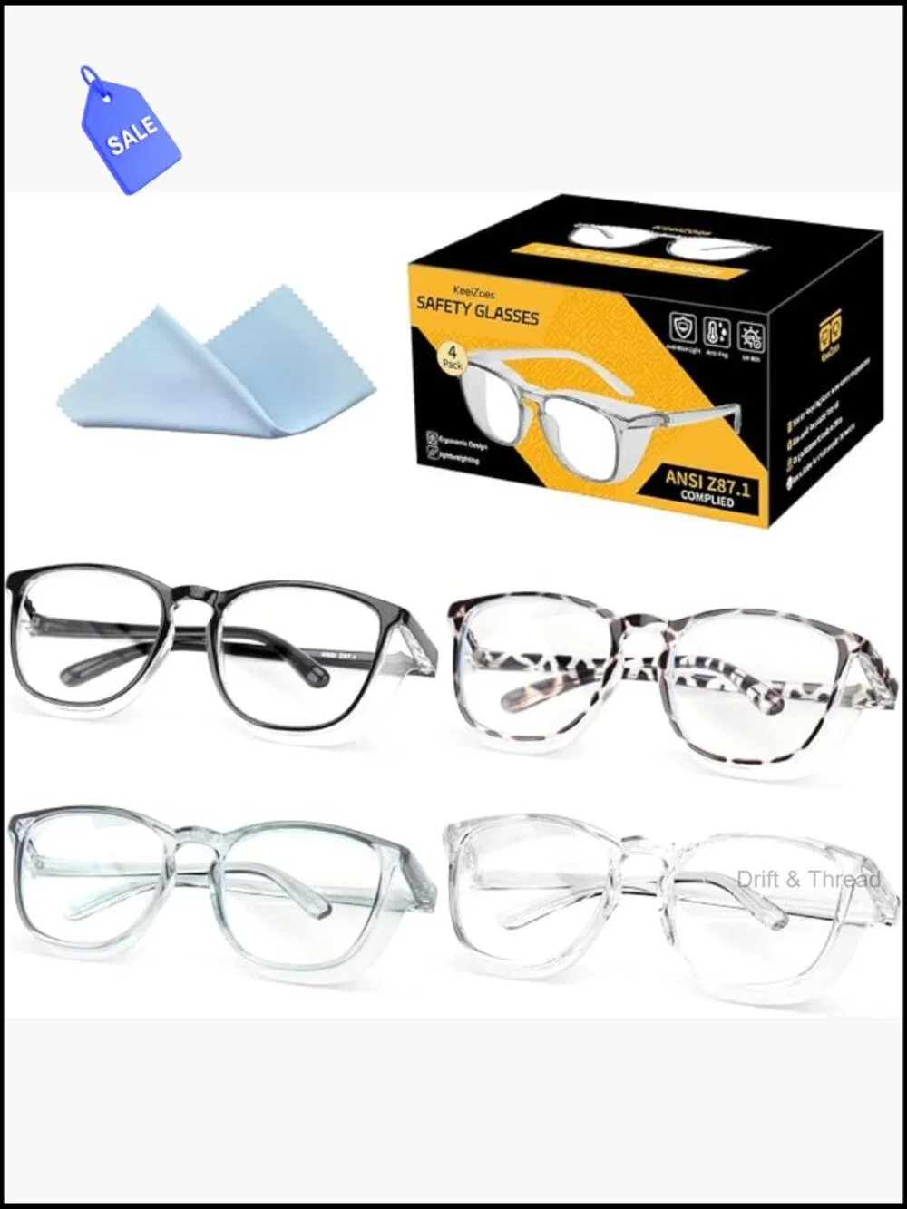 4 Pack Anti Fog Safety Glasses for Women, Blue Light Blocking Eye Protection